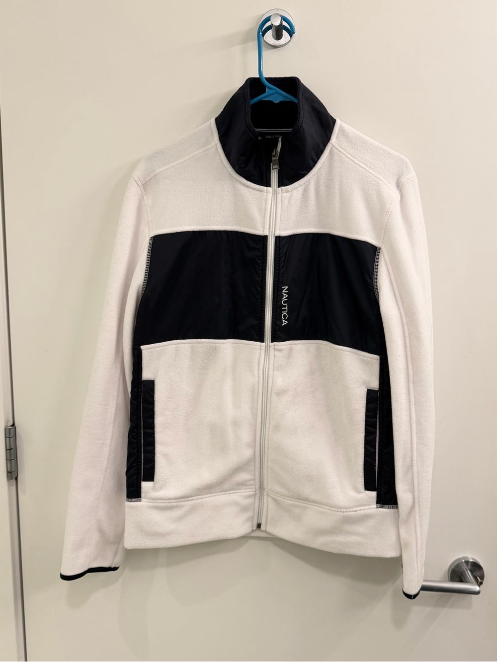 Nautica Black and White Full-Zip Fleece Jacket
